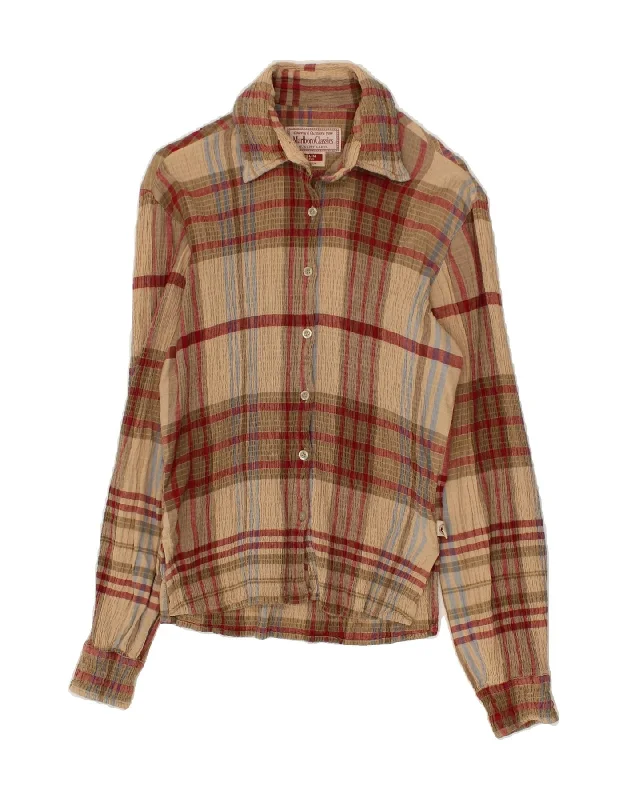 MARLBORO CLASSICS Womens Slim Fit Shirt UK 14 Medium Beige Check-- Thin T-Shirt Open Front Quick Dry MARLBORO CLASSICS Womens Slim Fit Shirt UK 14 Medium Beige Check-- Thin T-Shirt Open Front Quick Dry
