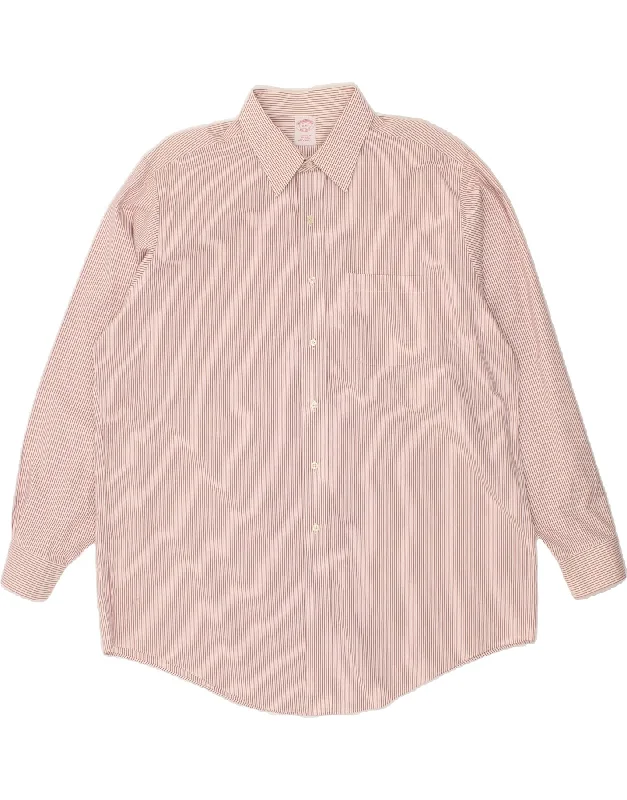 BROOKS BROTHERS Mens Traditional Fit Shirt Size 17 4/5 XL Pink Pinstripe-- Ribbed T-Shirt High Neck Heavyweight BROOKS BROTHERS Mens Traditional Fit Shirt Size 17 4/5 XL Pink Pinstripe-- Ribbed T-Shirt High Neck Heavyweight