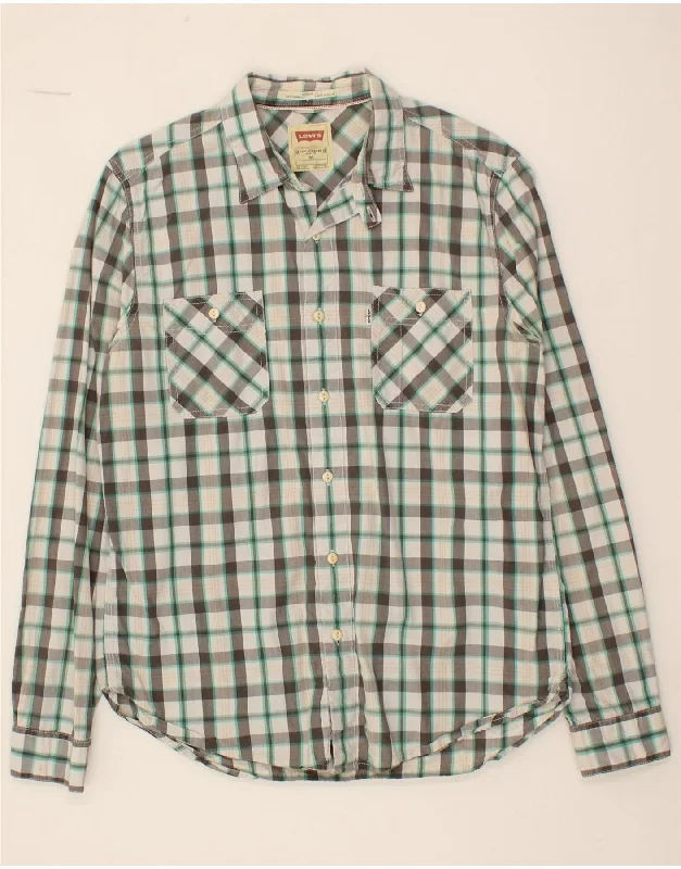 LEVI'S Mens Regular Fit Shirt Medium Grey Check Cotton-- Front Pockets Side Pockets Patch Pockets LEVI'S Mens Regular Fit Shirt Medium Grey Check Cotton-- Front Pockets Side Pockets Patch Pockets