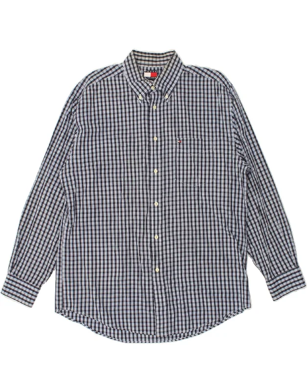 TOMMY HILFIGER Mens Shirt Large Blue Check Cotton -- Basic T-Shirt Crew Neck Short Sleeve TOMMY HILFIGER Mens Shirt Large Blue Check Cotton -- Basic T-Shirt Crew Neck Short Sleeve