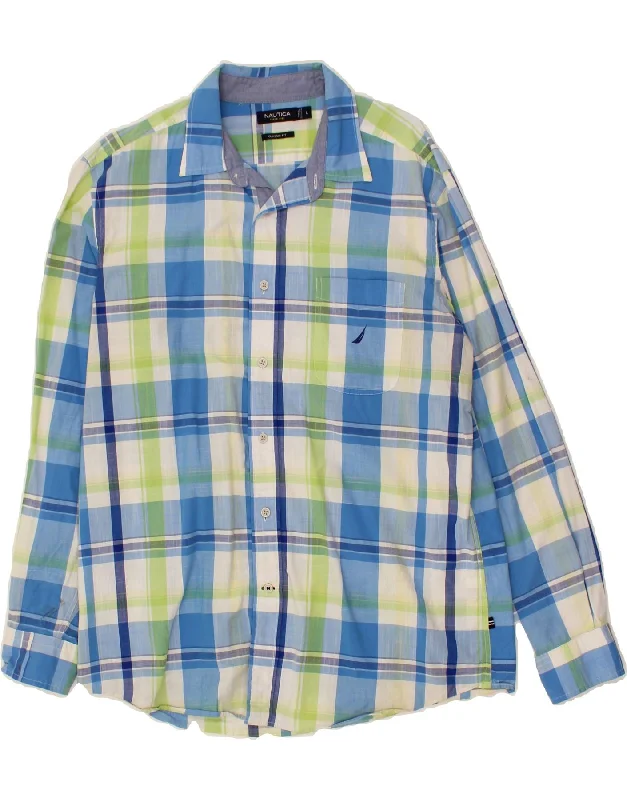 NAUTICA Mens Classic Fit Shirt Large Blue Check Cotton-- Plaid T-Shirt Polka Dot Checkered NAUTICA Mens Classic Fit Shirt Large Blue Check Cotton-- Plaid T-Shirt Polka Dot Checkered
