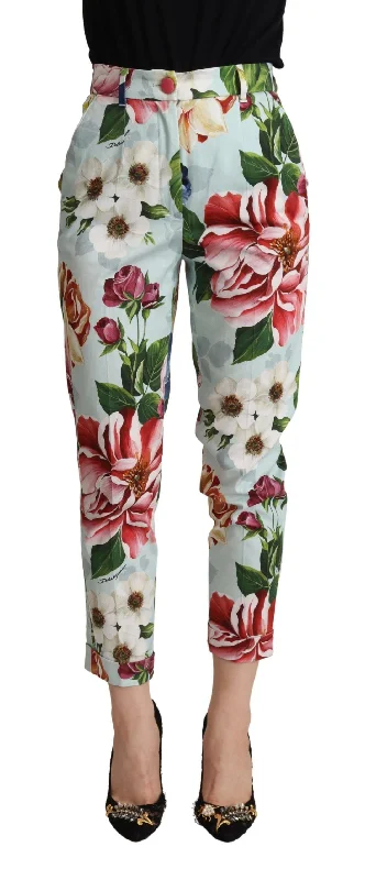 Dolce & Gabbana Elevate Your Chic with Floral Tapered Women's Pants Slim Fit Casual Pants Dolce & Gabbana Elevate Your Chic with Floral Tapered Women's Pants Slim Fit Casual Pants