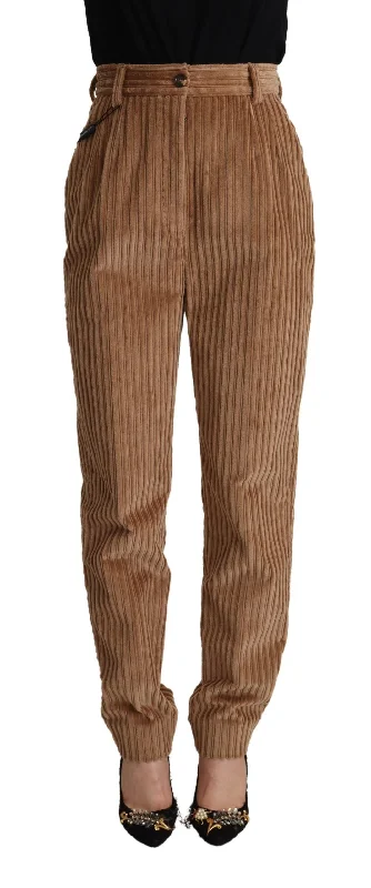 Dolce & Gabbana Elegant High-Waisted Tapered Corduroy Women's Pants Fashionable Button-Up Pants Dolce & Gabbana Elegant High-Waisted Tapered Corduroy Women's Pants Fashionable Button-Up Pants