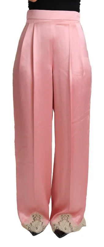 Dolce & Gabbana Silk Blend Satin Wide-Leg Pants in Women's Pink Comfortable Denim Trousers Dolce & Gabbana Silk Blend Satin Wide-Leg Pants in Women's Pink Comfortable Denim Trousers