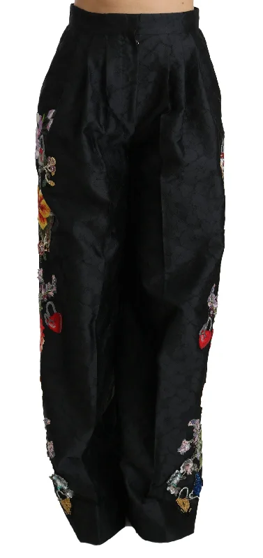 Dolce & Gabbana Elegant High Waist Wide Leg Floral Women's Pants Comfy Cargo Trousers Dolce & Gabbana Elegant High Waist Wide Leg Floral Women's Pants Comfy Cargo Trousers