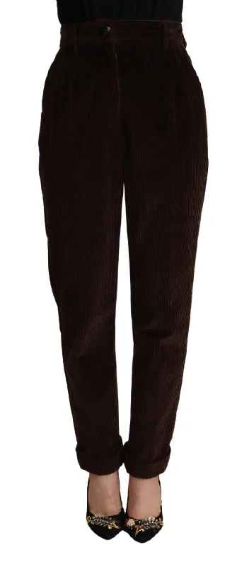 Dolce & Gabbana Elegant Bordeaux High-Waisted Corduroy Women's Pants Elegant Palazzo Trousers Dolce & Gabbana Elegant Bordeaux High-Waisted Corduroy Women's Pants Elegant Palazzo Trousers