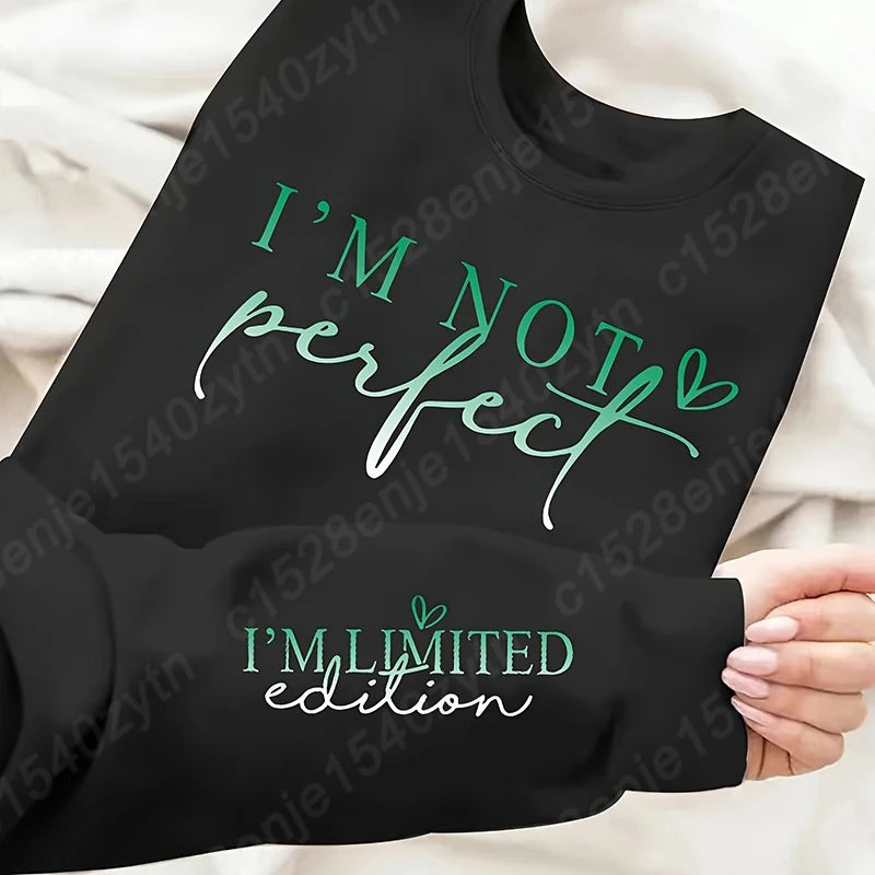 Plus Size I'm Not Perfect Print Sweatshirt, Casual Long Sleeve Pullvoers For Fall & Winter, Women Oversized Sweatshirts Hooded Sweatshirt Casual Wear Street Style Plus Size I'm Not Perfect Print Sweatshirt, Casual Long Sleeve Pullvoers For Fall & Winter, Women Oversized Sweatshirts Hooded Sweatshirt Casual Wear Street Style