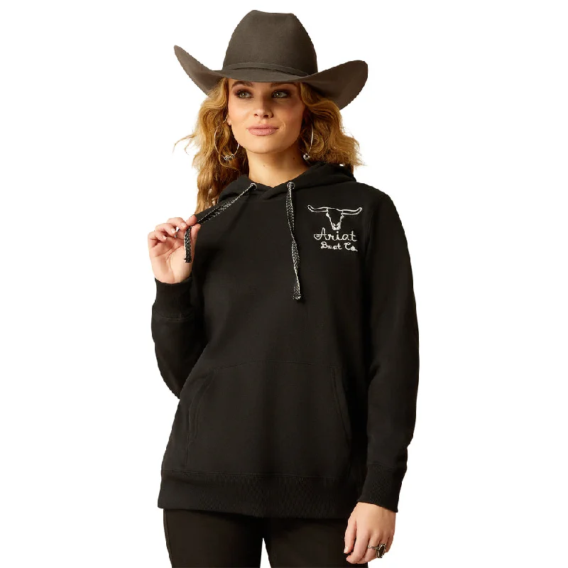 Women's Ariat Boot Co. Steer Stitch Hoodie 10051999 Hoodie with Hem Fringe Bohemian Relaxed
