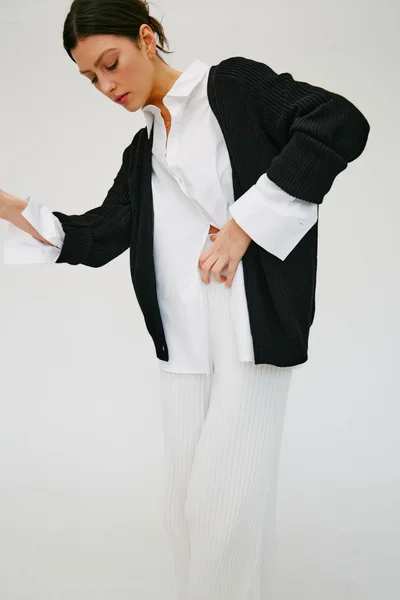 Harry Cardigan - Black Cotton Fabric Linen Fabric Terry Fabric