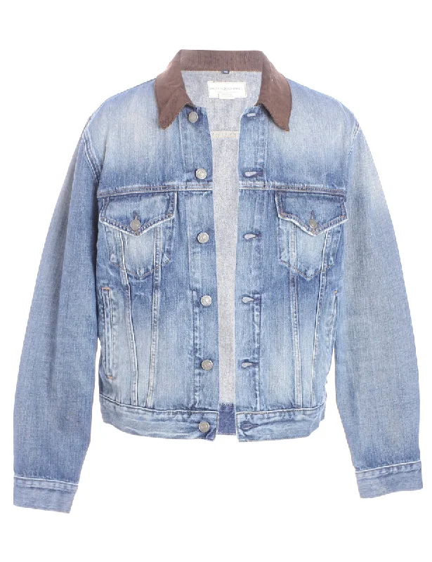 Reworked Brice Cord Collar Denim Jacket Welt Pockets Slit Pockets Flap Pockets