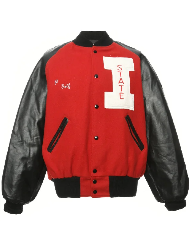 Patchwork Red Team Jacket - M Collared Jacket Crew Neck Jacket Turtle Neck Jacket