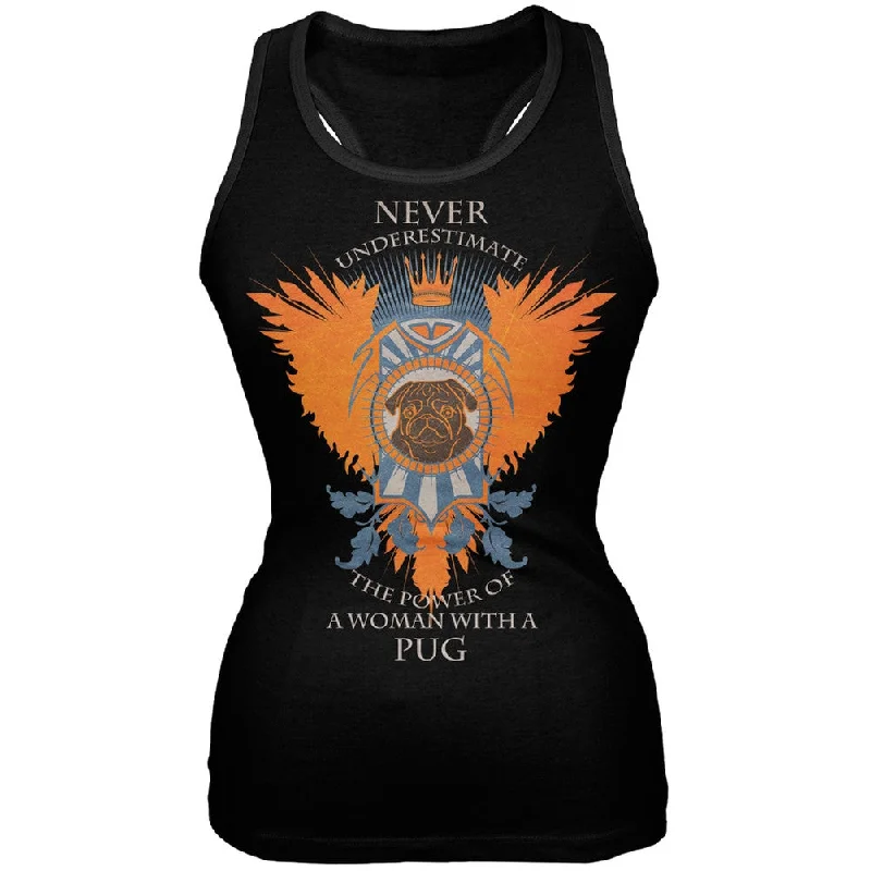 Never Underestimate Woman Power Pug Black Juniors Tank Top pastel tank top