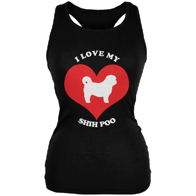 Valentines I Love My Shih Poo Black Juniors Soft Tank Top lightweight tank top