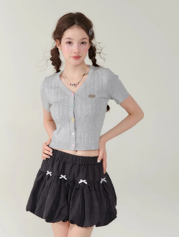 Rainbow Button Knit Cardigan Crew Neck V-Neck Turtle Neck