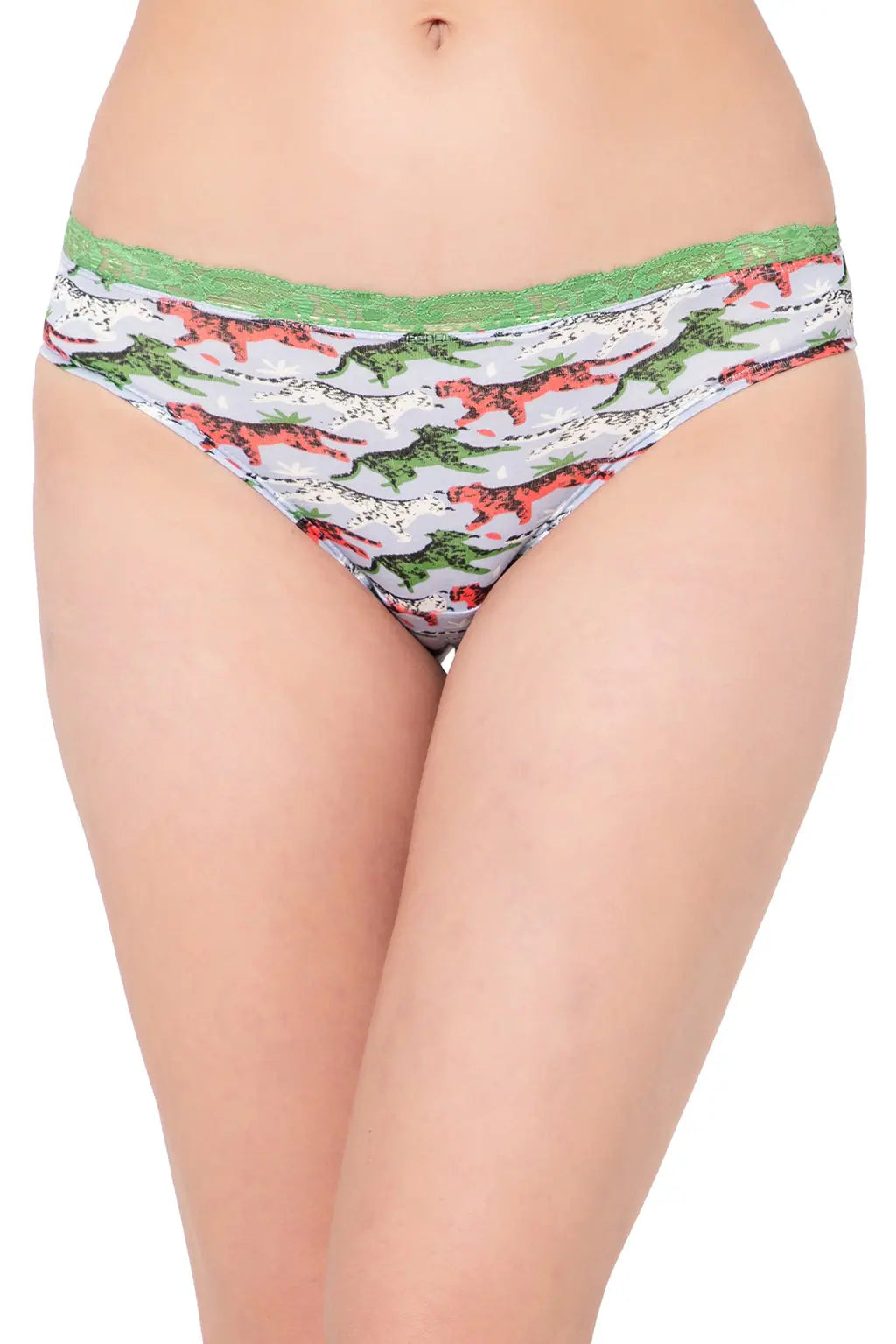 Low Waist Tiger Print Bikini Panty in Multicolour with Lace Waist - Cotton Metallic bikini, Shiny, Glamorous, Trendy Low Waist Tiger Print Bikini Panty in Multicolour with Lace Waist - Cotton Metallic bikini, Shiny, Glamorous, Trendy