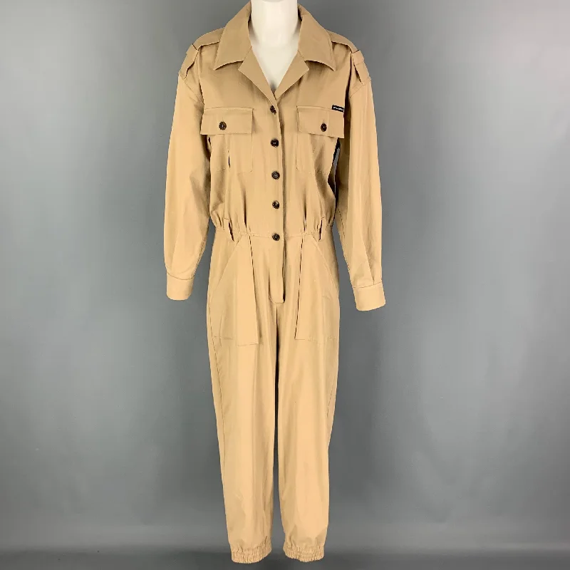 DOLCE & GABBANA Size 8 Beige Cotton Long Sleeve Jumpsuits Striped jumpsuit, Bold pattern, Trendy, Comfortable DOLCE & GABBANA Size 8 Beige Cotton Long Sleeve Jumpsuits Striped jumpsuit, Bold pattern, Trendy, Comfortable