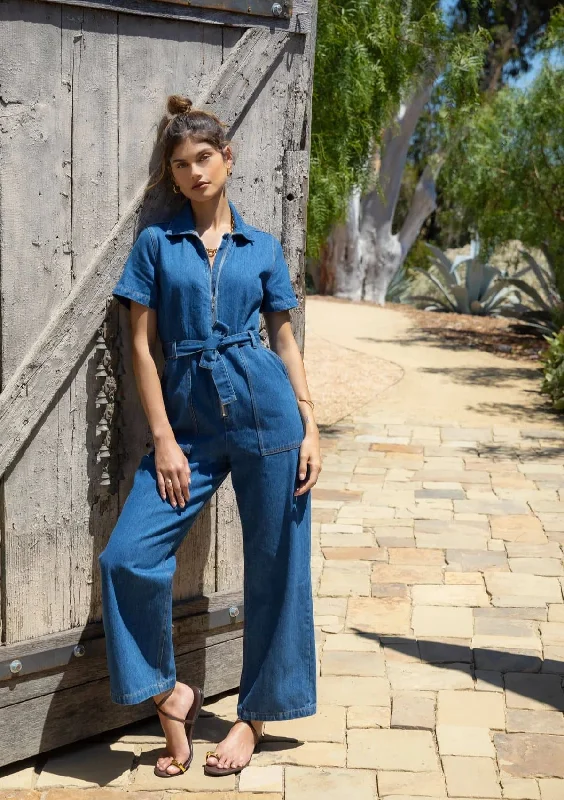Dutch Short Sleeve Jumpsuit - Denim Cropped jumpsuit, Summer style, Trendy, Comfortable Dutch Short Sleeve Jumpsuit - Denim Cropped jumpsuit, Summer style, Trendy, Comfortable
