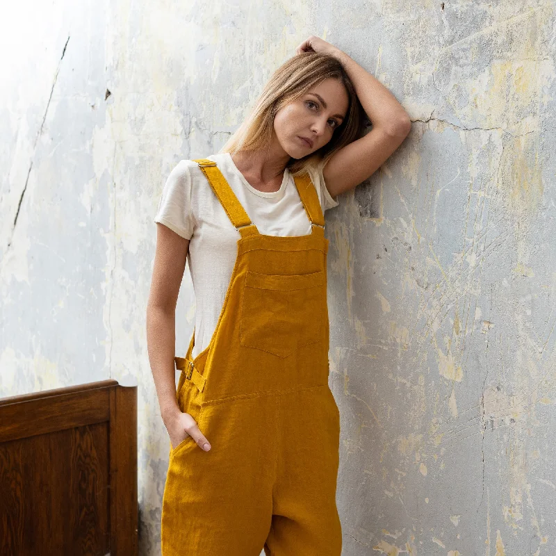 MENIQUE 100% Linen Pinafore Jumpsuit Nicci Spicy Yellow Blue jumpsuit, Stylish, Fashionable, Chic MENIQUE 100% Linen Pinafore Jumpsuit Nicci Spicy Yellow Blue jumpsuit, Stylish, Fashionable, Chic