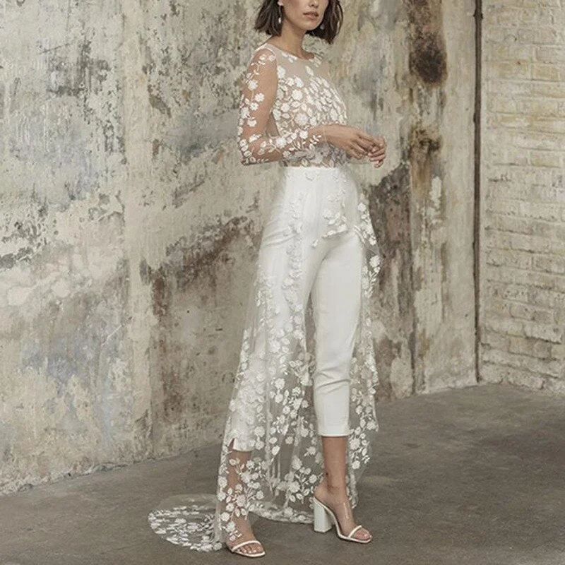 Modest Jumpsuit Wedding Gown Button-front jumpsuit, Casual, Street style, Comfortable Modest Jumpsuit Wedding Gown Button-front jumpsuit, Casual, Street style, Comfortable