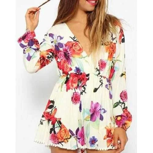 Vintage Plunging Neck Long Sleeves Printed Jumpsuits For Women - M Backless wide leg jumpsuit, Sexy, Comfortable, Trendy Vintage Plunging Neck Long Sleeves Printed Jumpsuits For Women - M Backless wide leg jumpsuit, Sexy, Comfortable, Trendy
